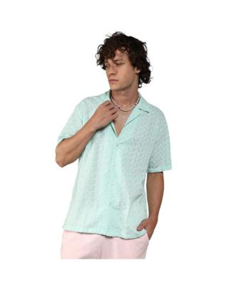 Мужская рубашка Campus Sutra Mint Green Embroidered Zig-Zag