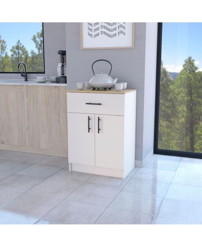FM FURNITURE Cope kitchen Pantry in melamine with 2 doors and 1 drawer, ivory/ natural Oak