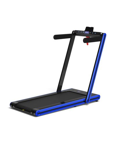 2-in-1 Folding Treadmill with Dual LED Display in Navy, Compact Home Office Walking Running Machine