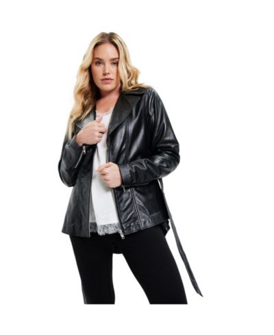 June & Vie Women's June and Vie High-Low Belted Leather Jacket