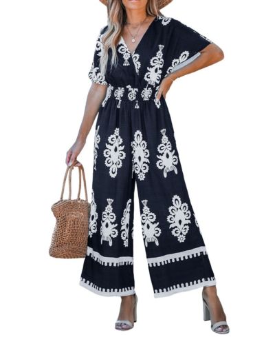 Женский комбинезон Cupshe Women's Navy Smocked Waist Wide Leg