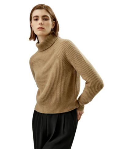 LILYSILK Women's Textured Turtleneck Cashmere Sweater