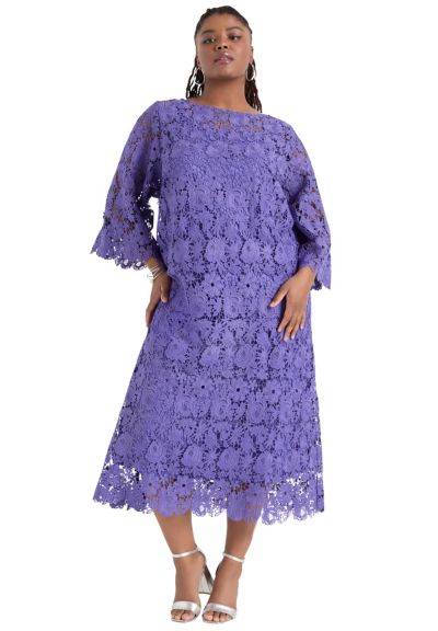 June & Vie Women's June and Vie Bell-Sleeve Lace Midi Dress