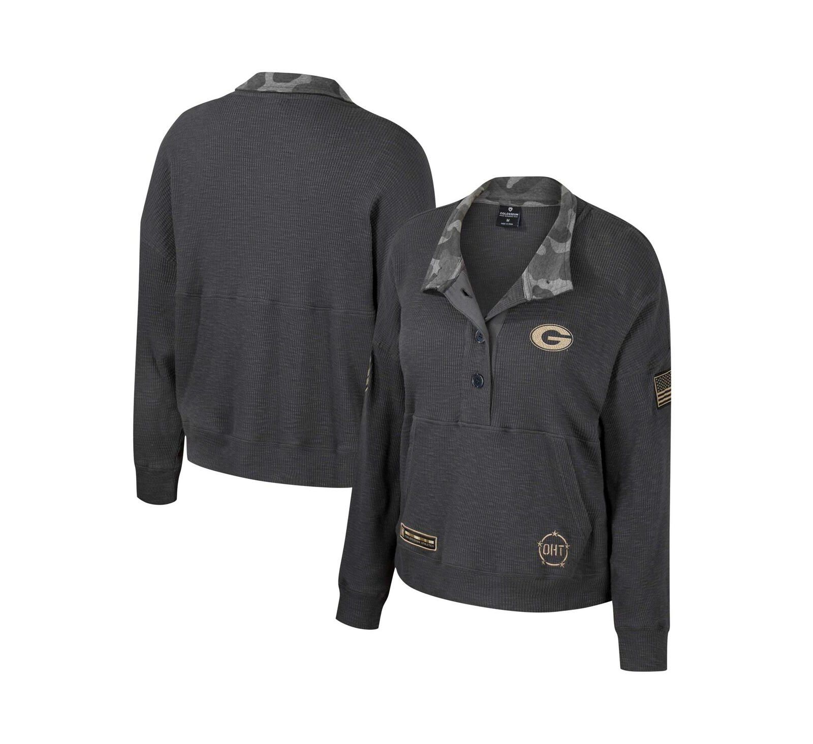Свитшот Colosseum Women's Heather Charcoal Georgia Bulldogs OHT Military Appreciation Payback Henley Thermal