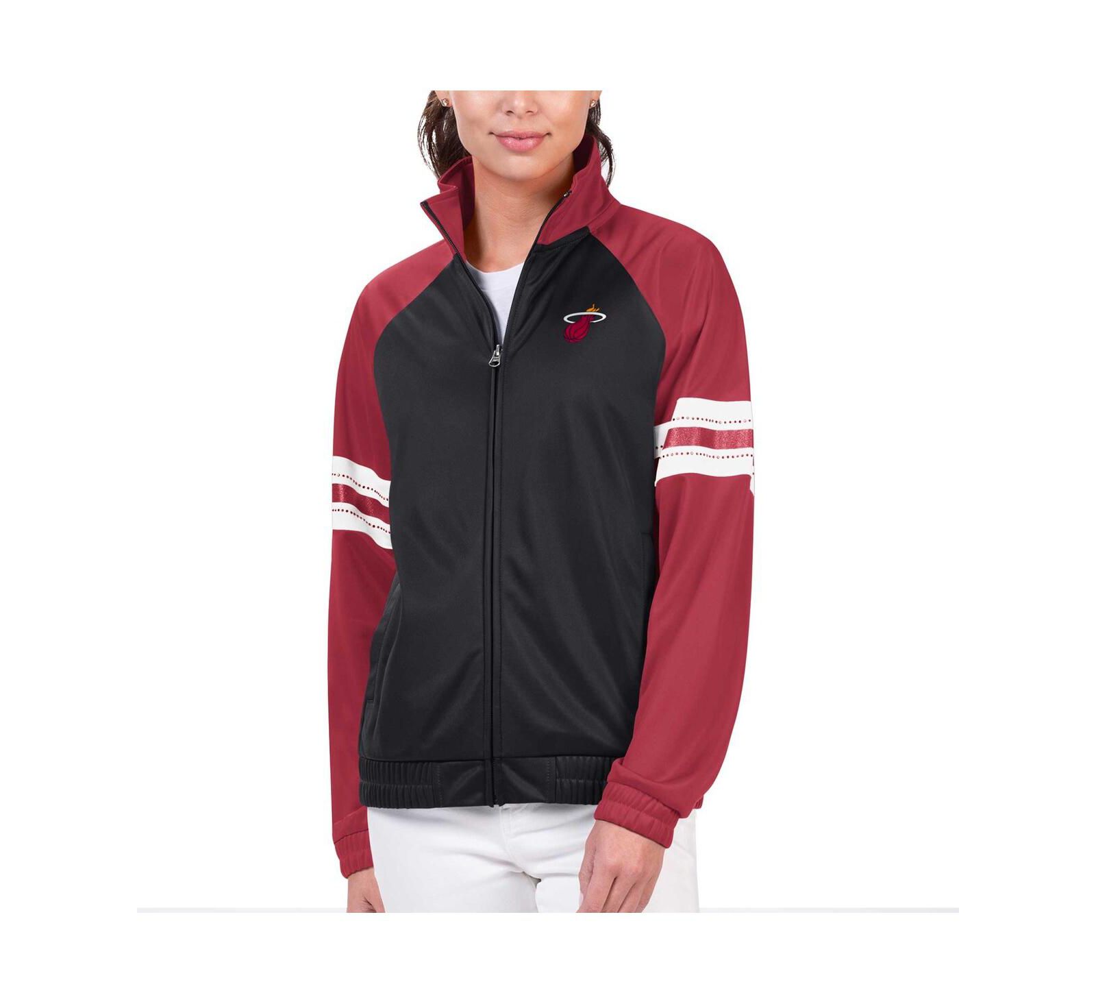 Женская ветровка G-III 4Her by Carl Banks Black Miami Heat Main Player Raglan Rhinestone Full-Zip Track Jacket
