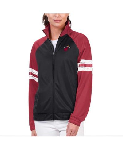 Женская ветровка G-III 4Her by Carl Banks Black Miami Heat Main Player Raglan Rhinestone Full-Zip Track Jacket