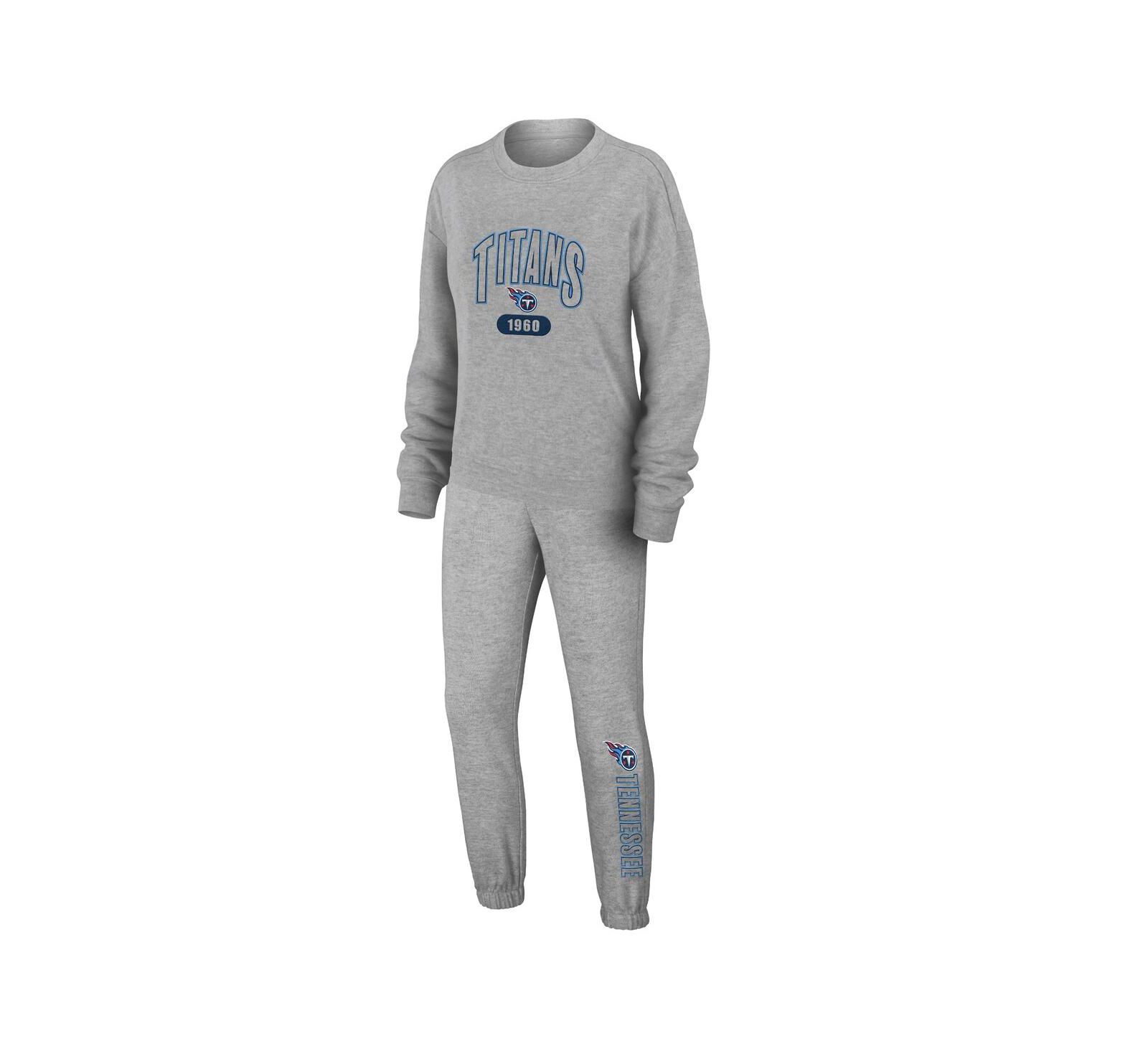 WEAR by Erin Andrews Women's Heather Gray Tennessee Titans Knit Long Sleeve Tri-Blend T-Shirt & Pants Sleep Set