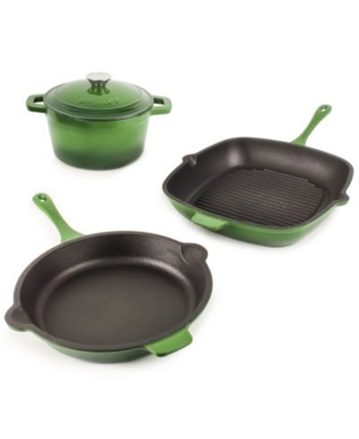 BergHOFF Neo 4pc Cast Iron Cookware Set, Fry Pan, Grill Pan and Round Dutch Oven