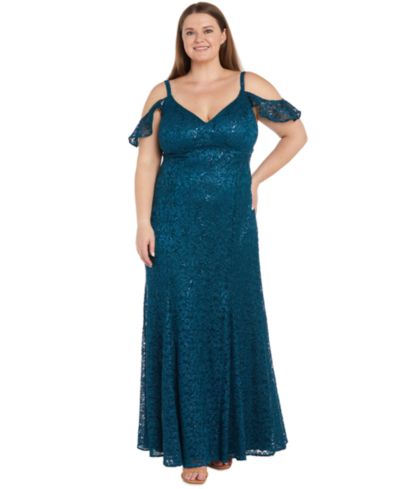 Вечернее платье R & M Richards Plus Size Sequin Lace Cold-Shoulder