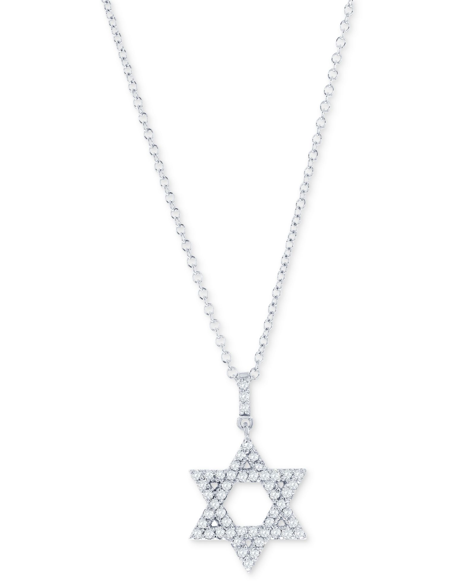 Diamond Star of David Pendant Necklace (1/4 ct. t.w.) in 14k White or Yellow Gold, 16" + 2" extender