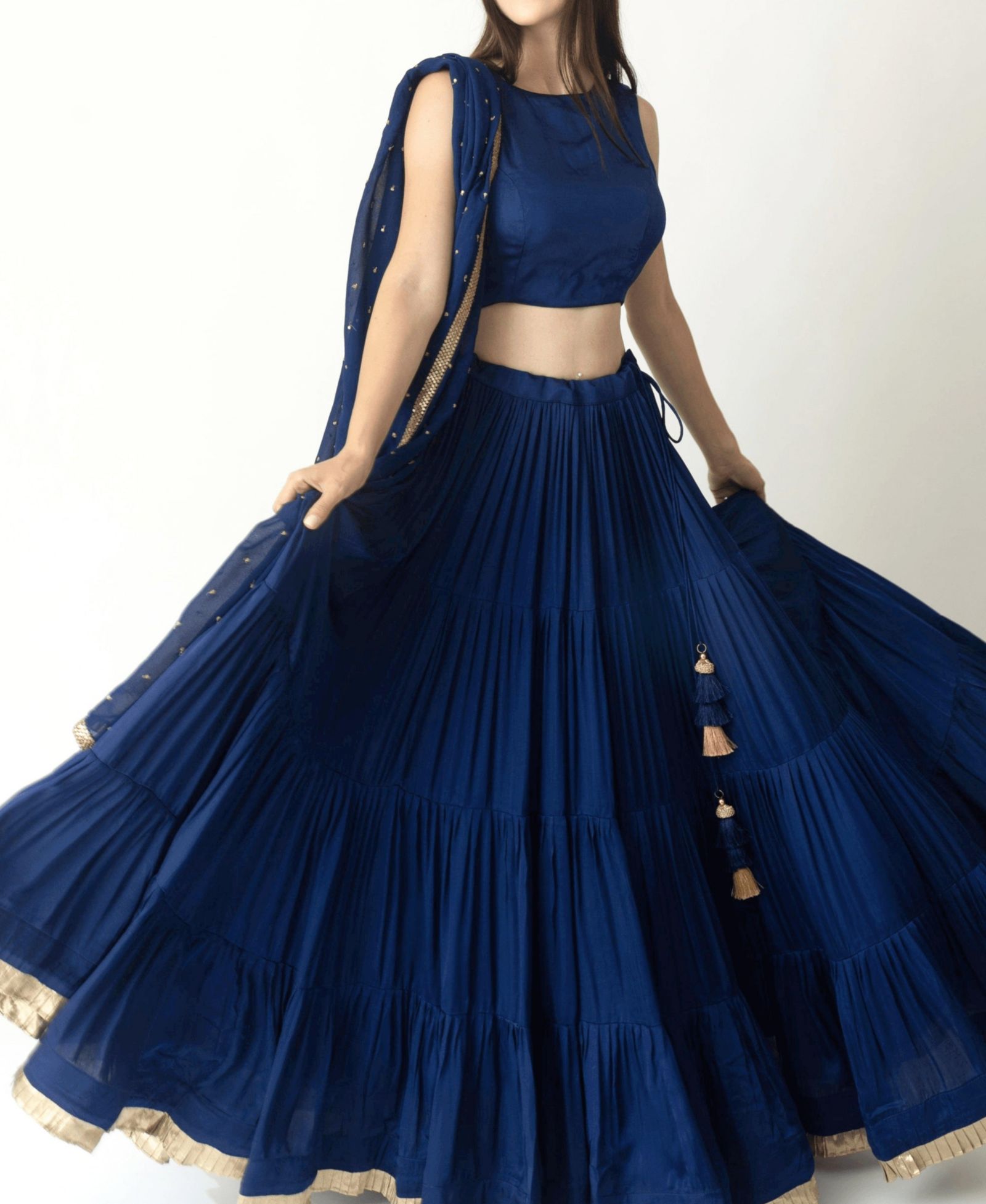 RAAS Women's Royal Blue Lehenga Choli with Gold Trim