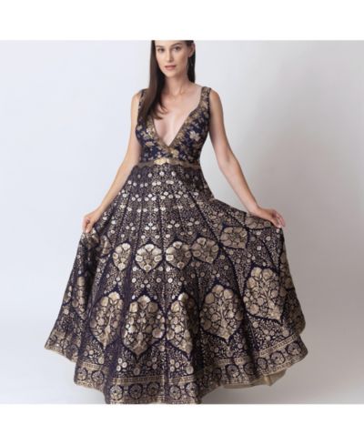 Женское вечернее платье RAAS Blue and Gold Brocade Gown