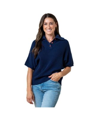 Hope & Henry Women's Hope and Henry Organic Short Sleeve Spread Collar Sweater