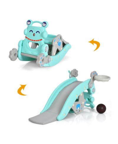 Costway 4-in-1 Rocking Horse & Slide Set, HDPE, with Basketball Hoop and Ring Toss, Ages 1-5