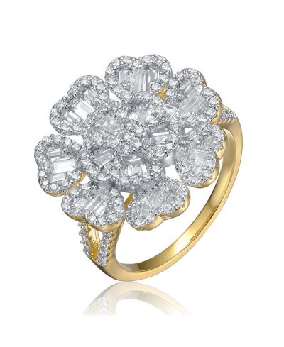 Genevive сверкающее кольцо с цветком из стерлингового серебра и позолотой 14K CZ
