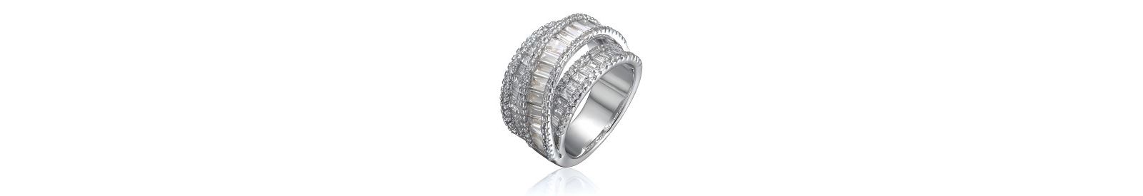Кольцо Genevive Radiant Sterling Silver Crossover Multi-Row CZ Statement