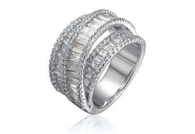 Genevive Radiant Sterling Silver Crossover Multi-Row CZ Statement Ring