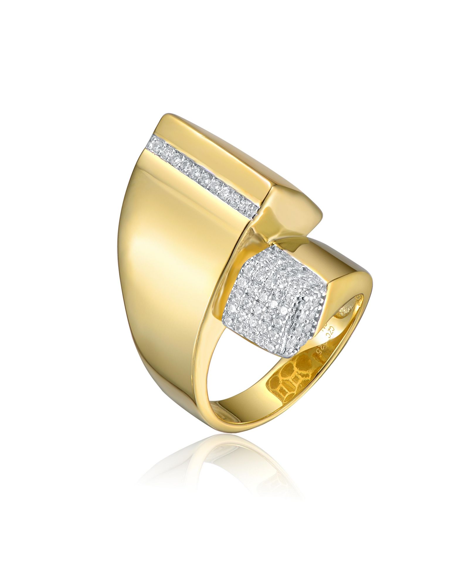 Кольцо Genevive Modern 14k Gold Plated CZ Open Cuff Scroll Statement
