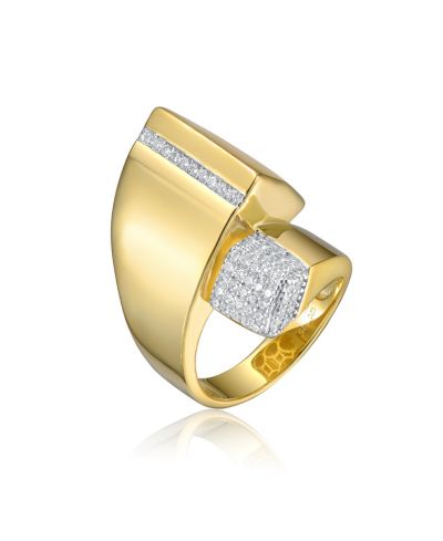 Кольцо Genevive Modern 14k Gold Plated CZ Open Cuff Scroll Statement