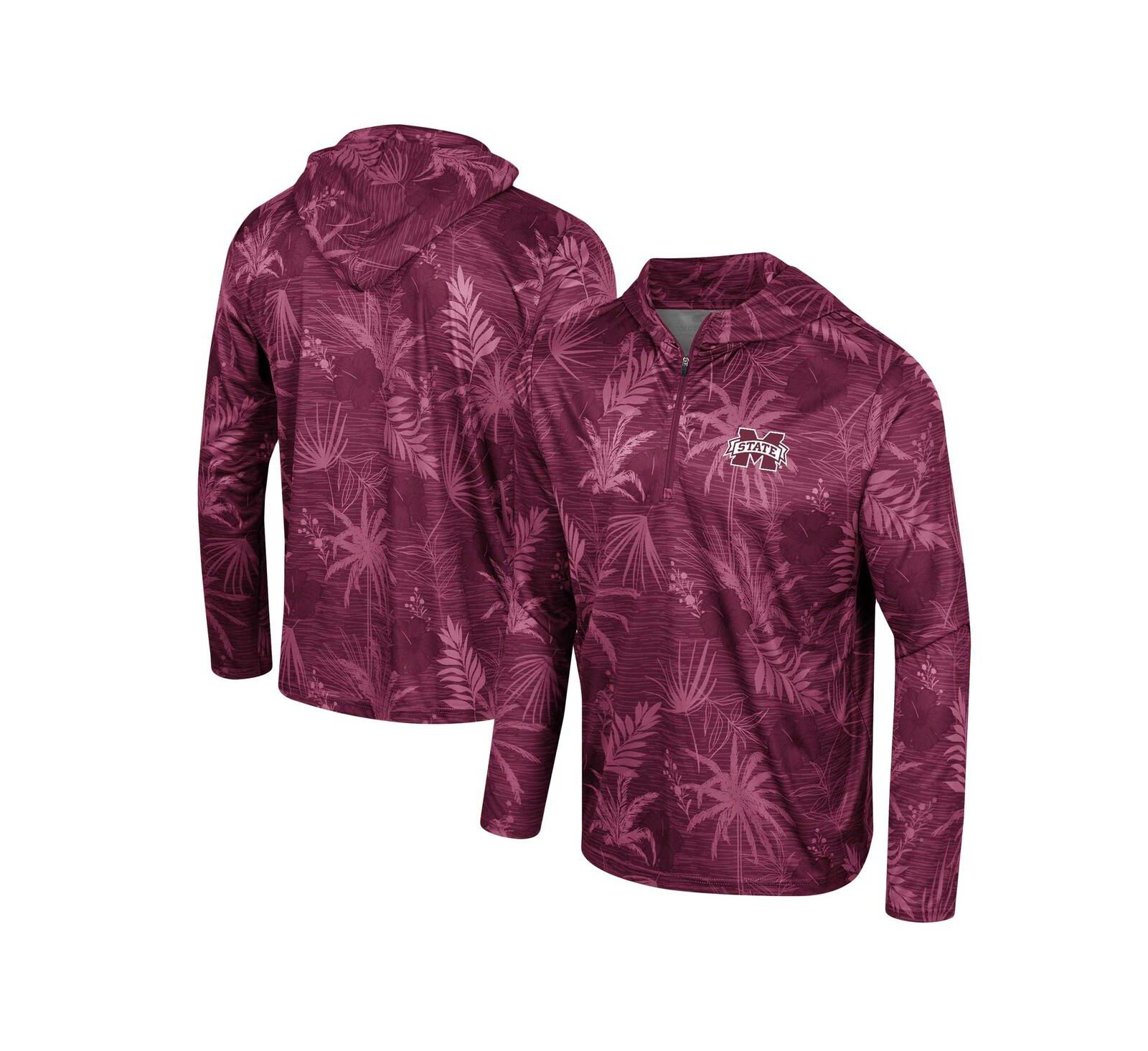 Мужской легкий топ Colosseum Maroon Mississippi State Bulldogs с принтом пальм и молнией на четверть длины