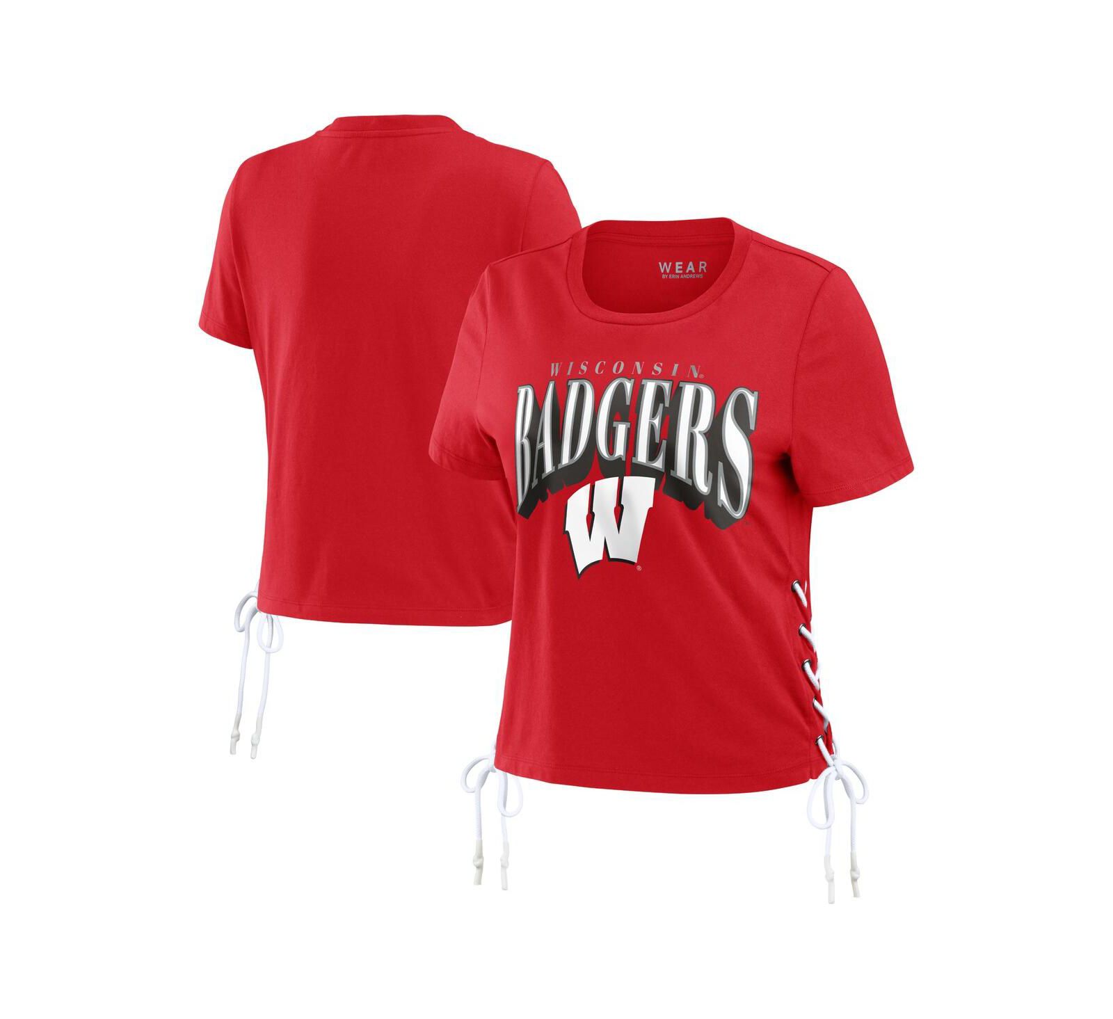 Женская футболка WEAR by Erin Andrews Red Wisconsin Badgers Side Lace-Up Modest Crop