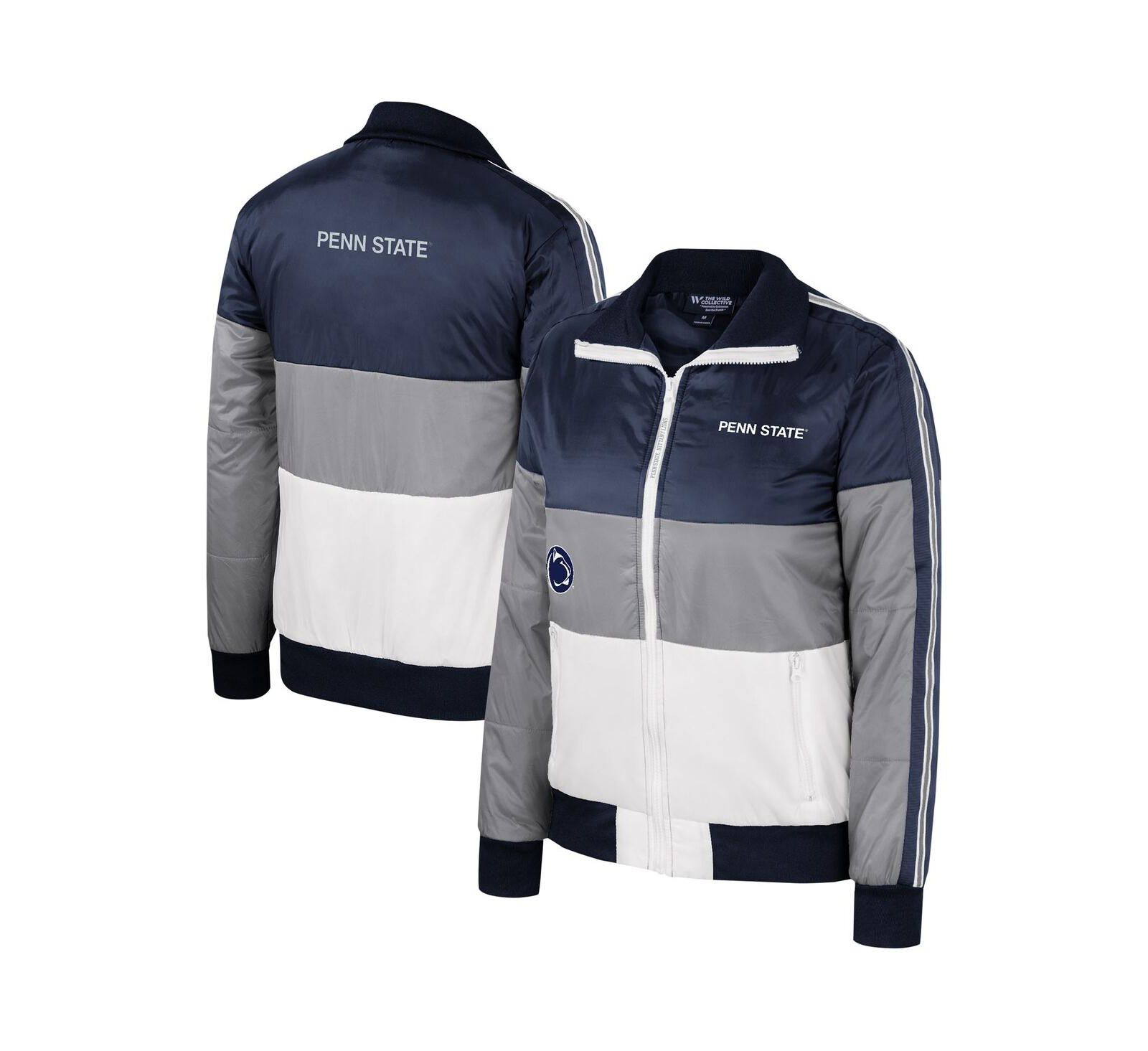 Женская куртка The Wild Collective Gray Penn State Nittany Lions Color-Block Puffer Full-Zip