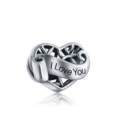 Bling Jewelry Sterling Silver Romantic Filigree Words Saying I Love You Heart Charm Bead Daughter for Bracelet