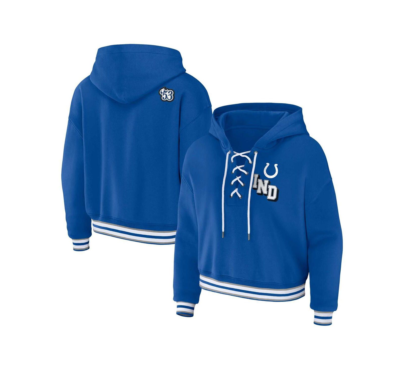 Женский свитшот WEAR by Erin Andrews Indianapolis Colts Plus Size Lace-Up Pullover Hoodie Royal
