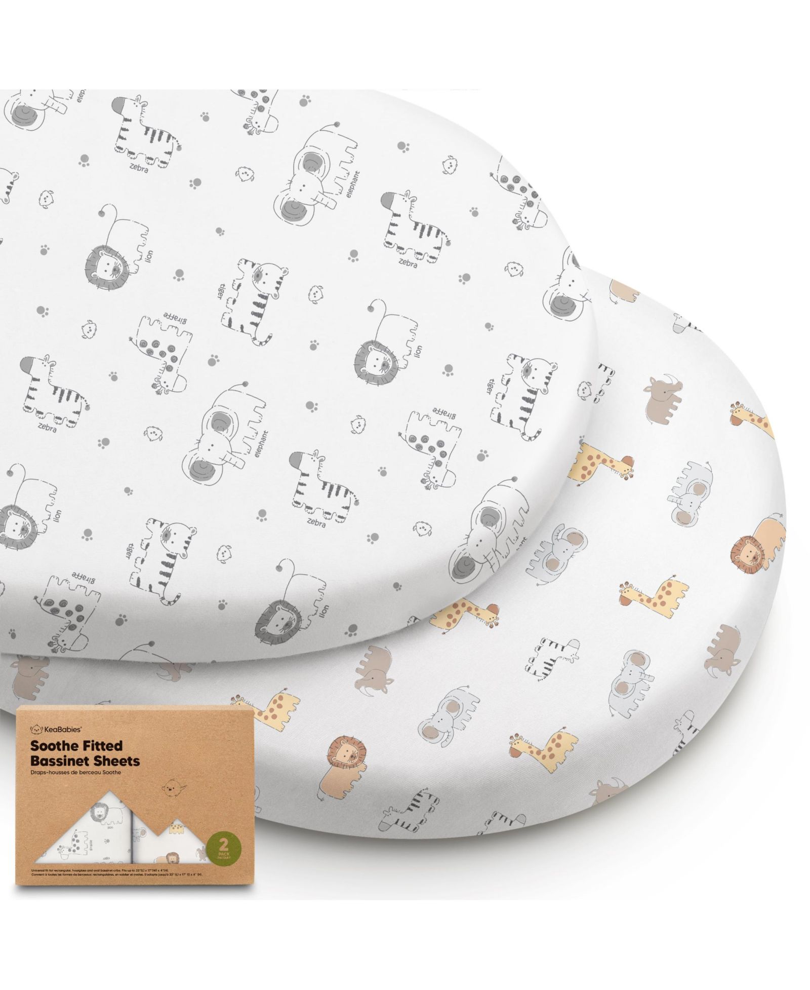 KeaBabies Bassinet Sheet for Baby Girls, Boys, 2-Pack Soothe Bassinet Fitted Sheets, Bedside Bassinet Mattress Sheet