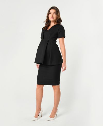 MARION Women's Knee Length Pencil Skirt with Stretch Bump Panel in Italian Suiting Fabric