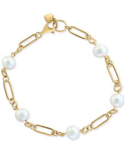 Браслет EFFY® Cultured Freshwater Pearl (7mm) Open Link Chain из позолоченного серебра