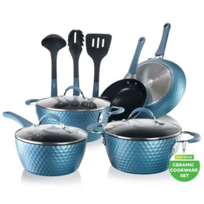 NutriChef 11-Piece Nonstick Cookware Set with Ceramic Coating, Induction Ready Pots and Pans, Ergonomic Handles