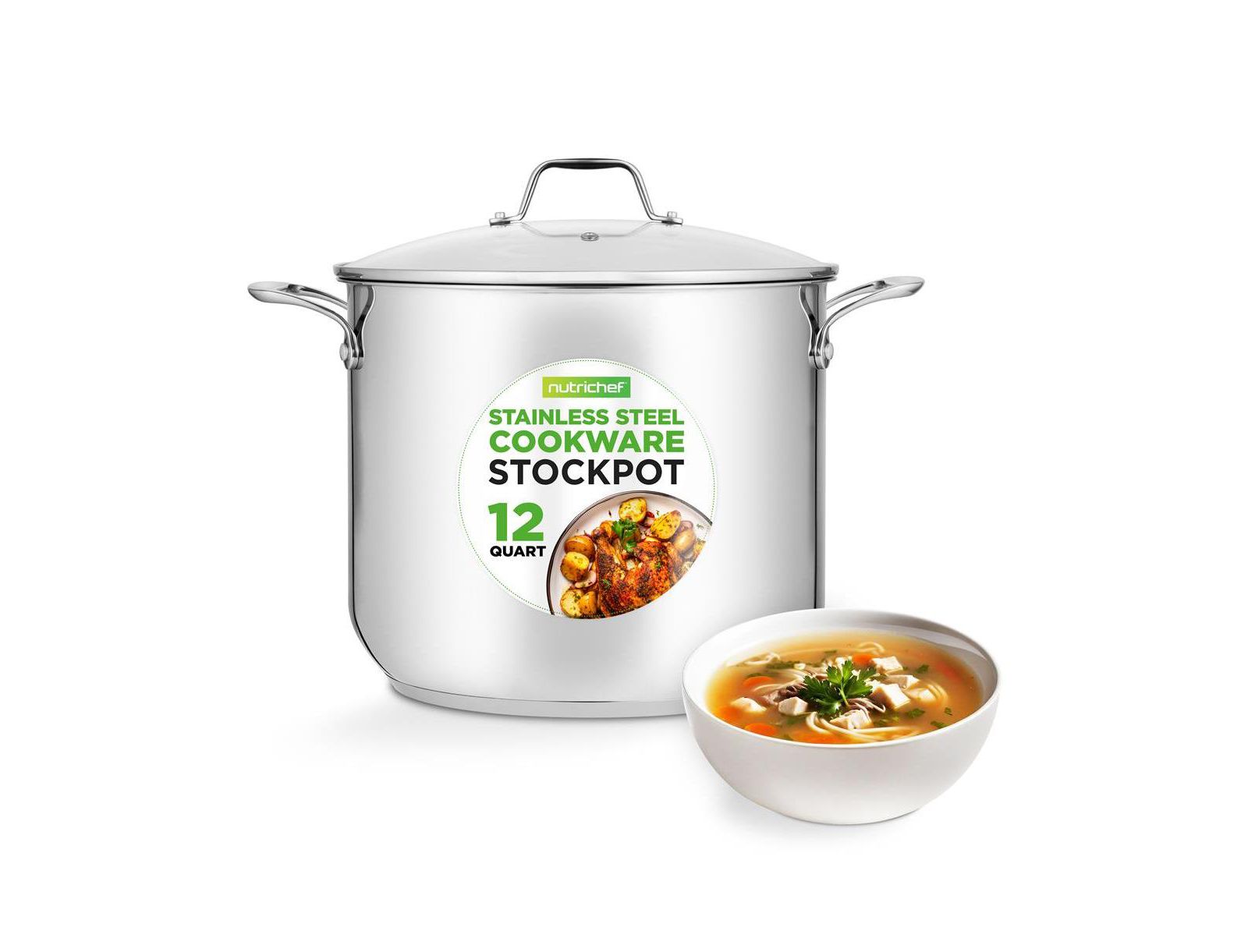 Кастрюля NutriChef из нержавеющей стали, 12 Quart, Heavy Duty Induction Pot с крышкой