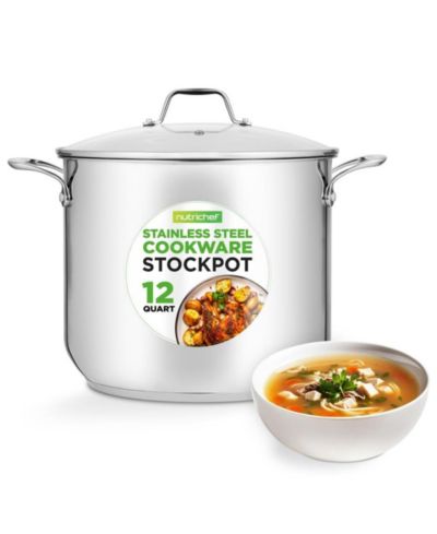 NutriChef Stainless Steel Cookware Stockpot - 12 Quart, Heavy Duty Induction Pot, Soup Pot With Lid