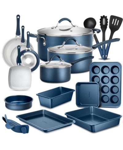 NutriChef Professional 20 Pc Kitchen Set in Navy Blue - Durable Non-Stick Pots and Pans with Bakeware, Compatible with Any Cooktop, Easy Clean