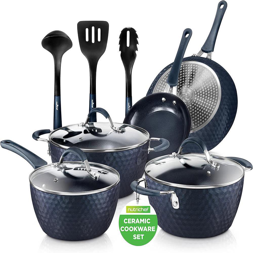 NutriChef  Diamond Nonstick Ceramic 11-Piece Cookware Set with Lids and Utensils