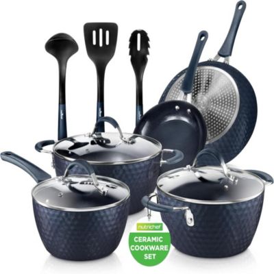 NutriChef  Diamond Nonstick Ceramic 11-Piece Cookware Set with Lids and Utensils