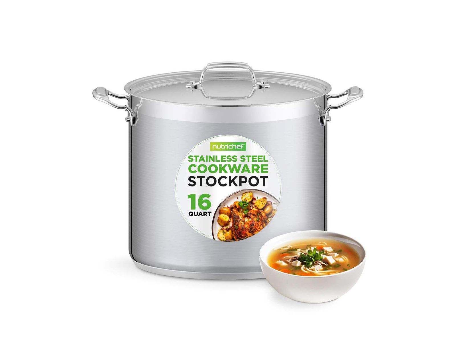 NutriChef Stainless Steel Cookware Stockpot - 16 Quart, Heavy Duty Induction Pot, Soup Pot With Stainless Steel Lid