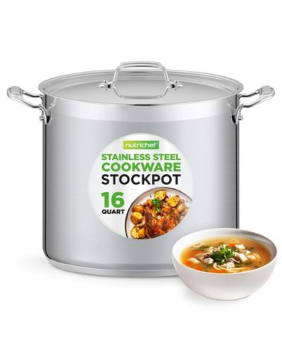 NutriChef Stainless Steel Cookware Stockpot - 16 Quart, Heavy Duty Induction Pot, Soup Pot With Stainless Steel Lid