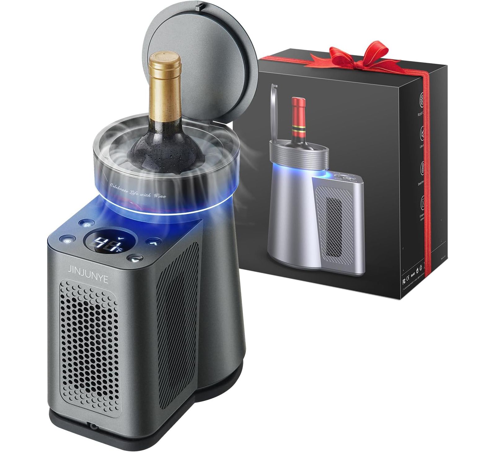 JINJUNYE Wine Chiller Electric Upgrade Single Bottle Portable Wine Chiller F for Bottle Red, White Wine, Champagne, Sparking, Iceless Wine Cooler, Kitchen, Condo, Gift for Wine Lover