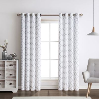 Kate Aurora 2 Pack: Thermal Lined Gray and White Trellis Grommet Blackout Curtains