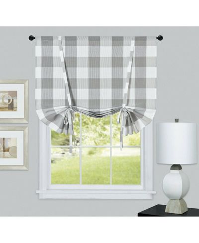 Kate Aurora Country Farmhouse Rod Pocket Buffalo Plaid Gingham Tie Up Window Curtain Panel