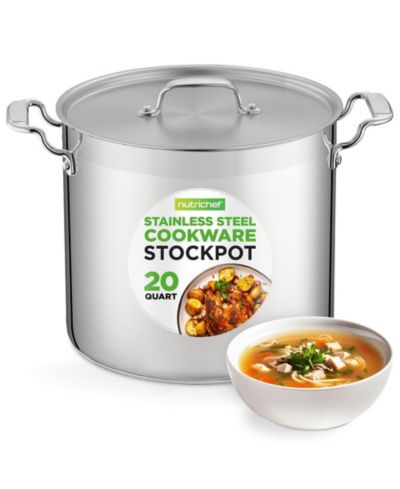 NutriChef Stainless Steel Cookware Stockpot - 20 Quart, Heavy Duty Induction Pot, Soup Pot With Stainless Steel Lid