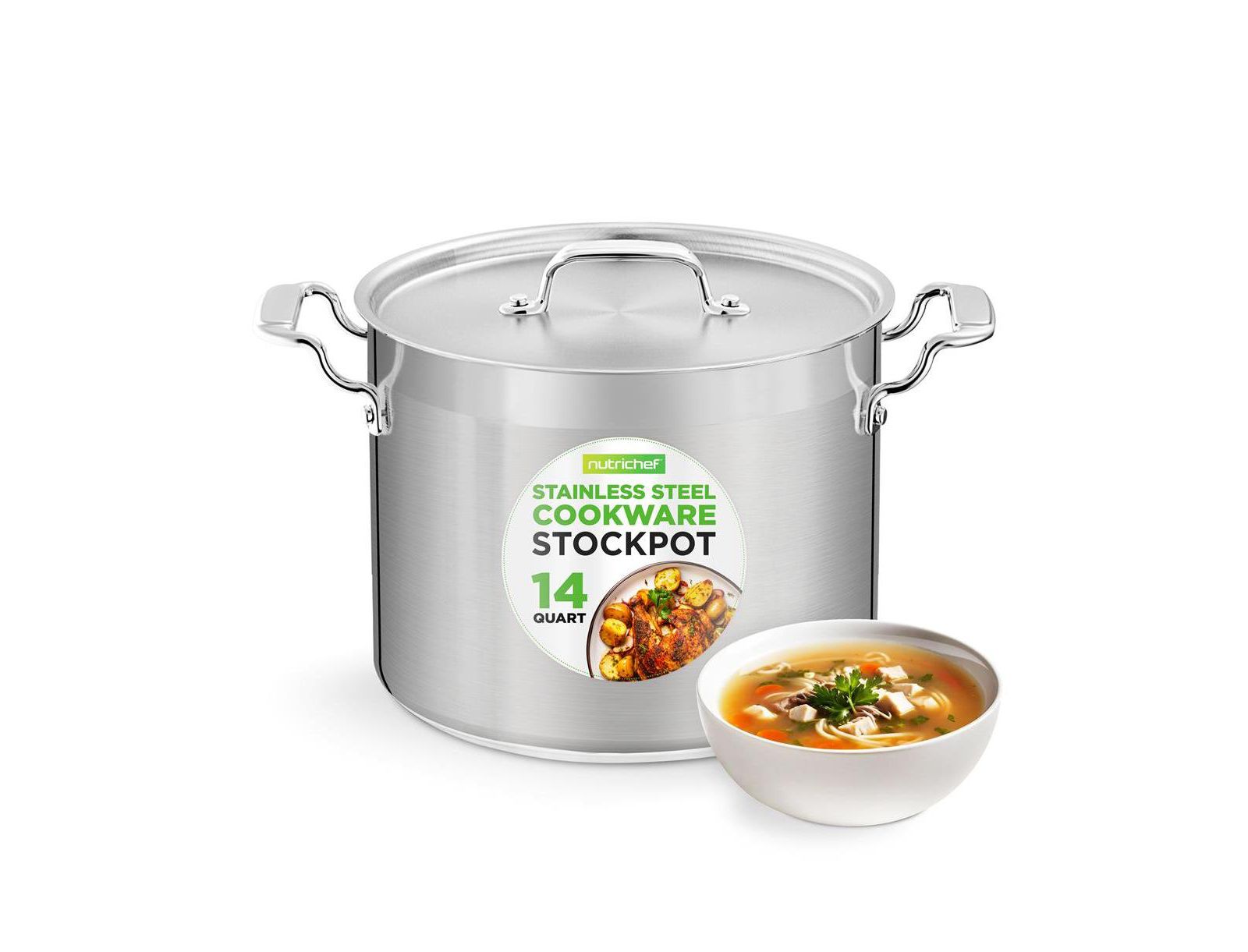 NutriChef Stainless Steel Cookware Stockpot - 14 Quart, Heavy Duty Induction Pot, Soup Pot With Stainless Steel Lid