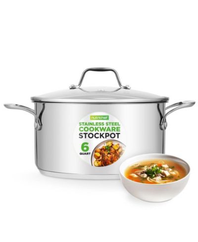 NutriChef Stainless Steel Cookware Stockpot - 6 Quart, Heavy Duty Induction Pot, Soup Pot With Lid