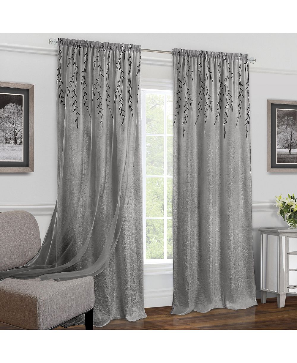 Kate Aurora Traditional Home 2 Pack Double Layered Embroidered Floral Sheer Curtains
