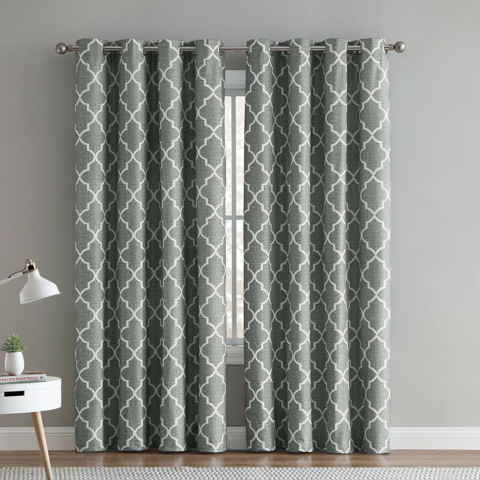 Шторы Kate Aurora 2 Piece 100% Full Blackout Trellis Grommet Top Window Curtain Panels