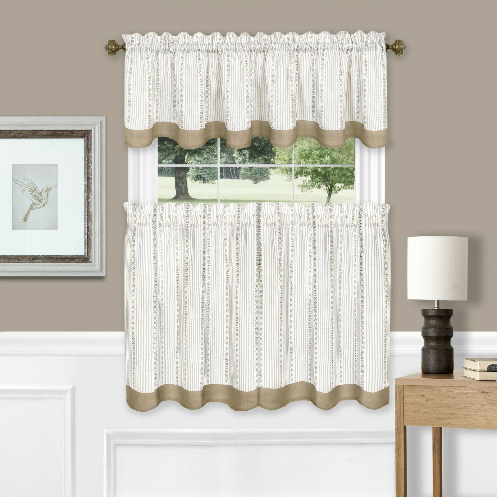 Набор штор Kate Aurora Farmhouse Striped Rod Pocket Cafe Kitchen Tier and Valance