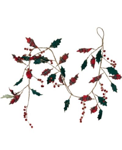 Рождественская гирлянда Northlight 5' Plaid Holly с бусинами Jingle Bells, без подсветки