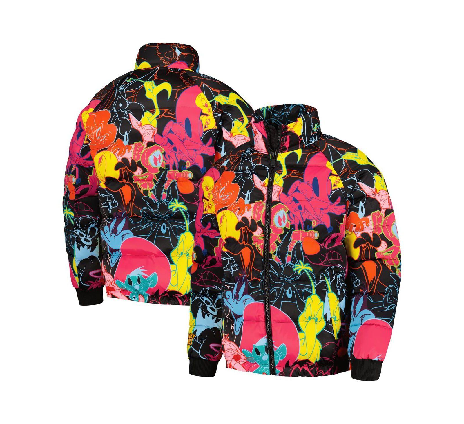 Freeze Max Men's Black Looney Tunes Bugs Bunny Raglan Full-Zip Puffer Jacket